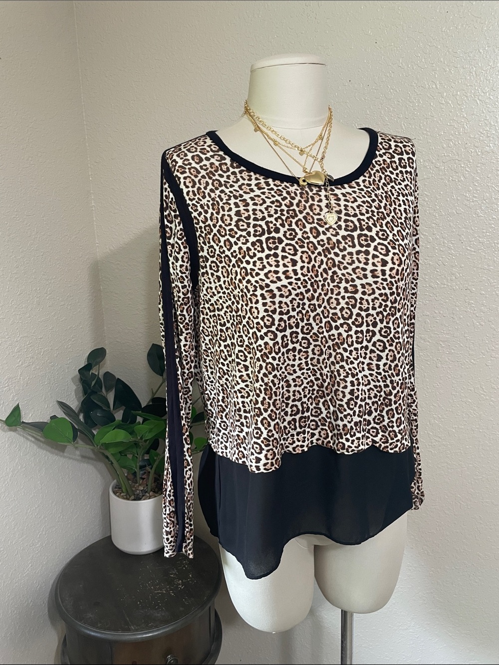 Michael Michael Kors Leopard Print chiffon Layered Long-Sleeve Top
